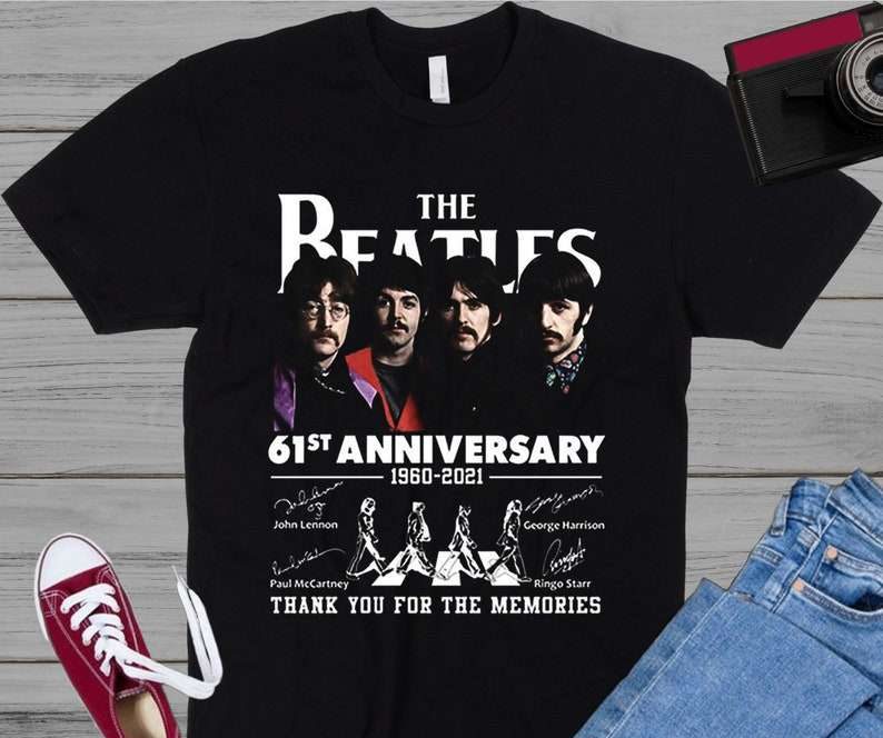 The Beatles 61st Anniversary 1960-2021 Signatures Thank You For The Memories T-shirt