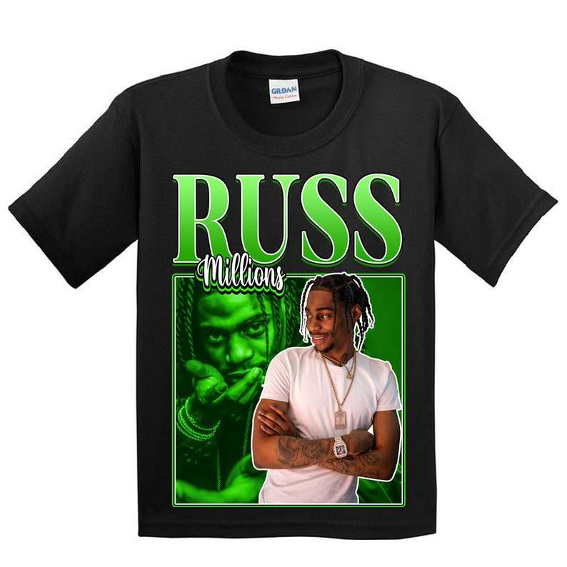 Russ Millions Rapper Vintage Black T Shirt Size Up To 5xl