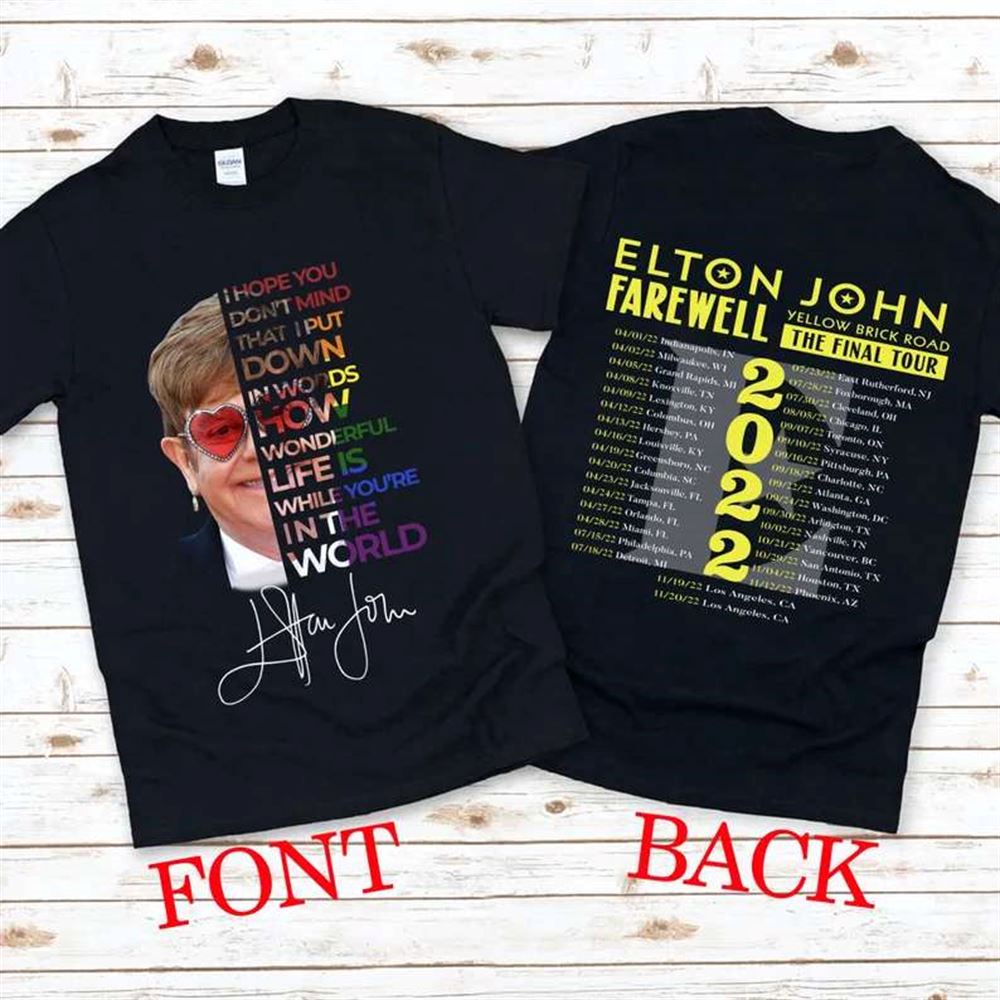 Elton John Farewell Tour Yellow Brick Road The Final Tour 2022 T-shirt Size Up To 5xl