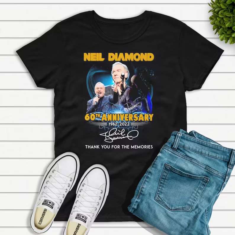 Neil Diamond 60th Anniversary 1962-2022 Signature T Shirt Size Up To 5xl