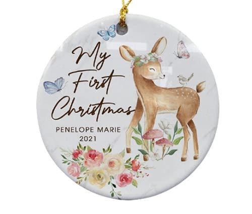 Babys First Christmas Ornament Baby Girl Deer Ornament Floral Christmas Ornament Baby Ornament Babys First Christmas Ornament -ghepten-vdkxbxe