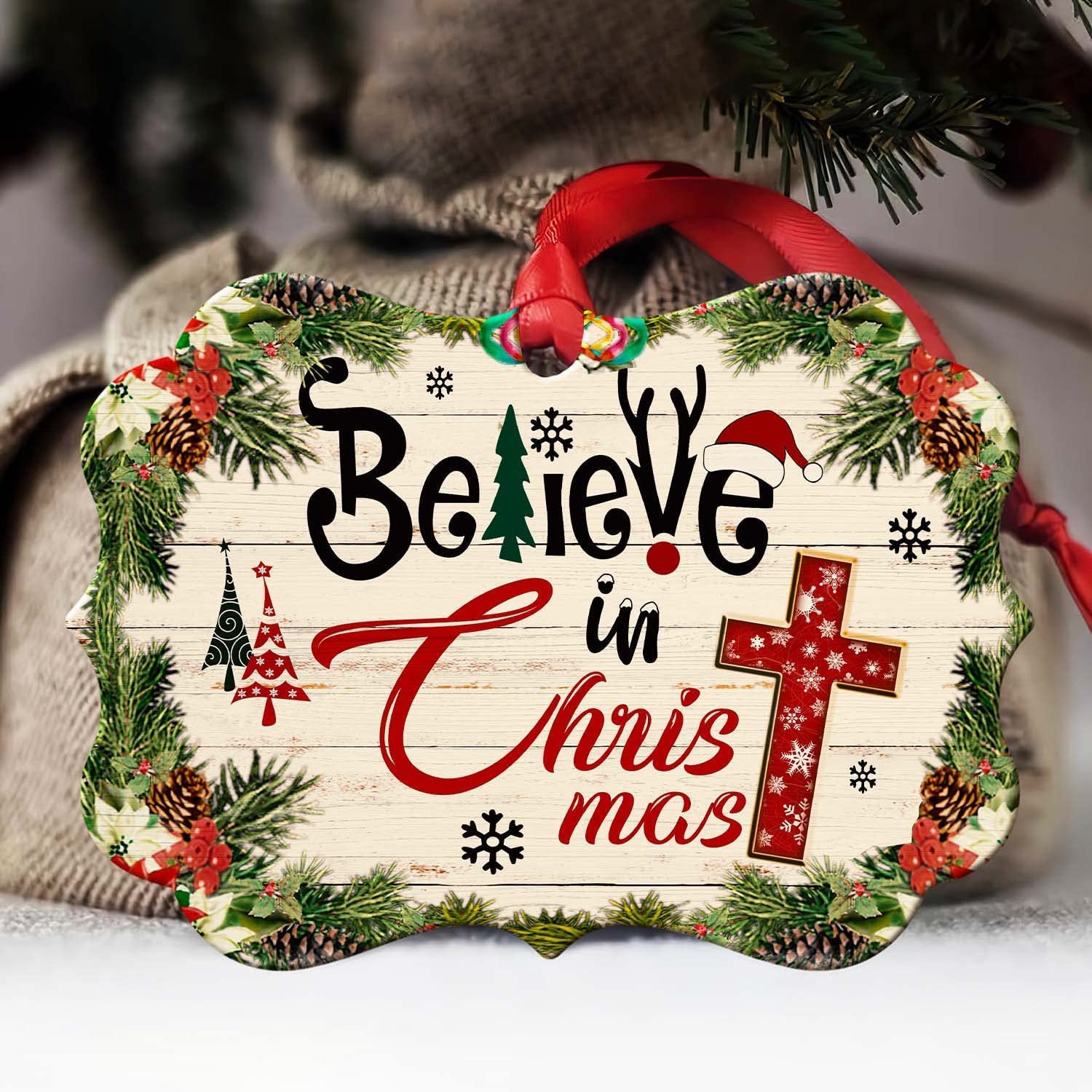 Believe In Christmas - Jesus Benelux Aluminum Ornament Christmas Tree Faiths Christian God Jesus Ornament Keepsake Hanging Car Crafts Window Dress Up Gifts For Birthday Christmas