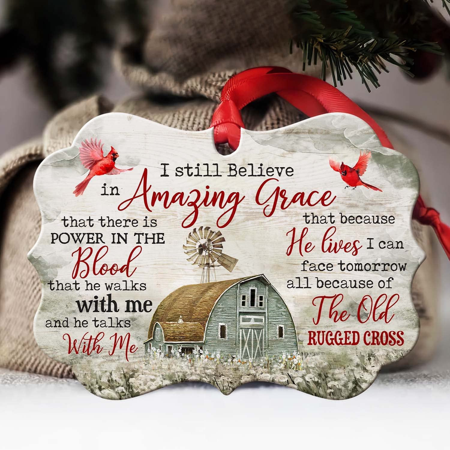 Cardinals - I Still Believe In Amazing Grace Benelux Aluminum Ornament Christmas Tree Faiths Christian God Jesus Ornament Keepsake Hanging Car Crafts