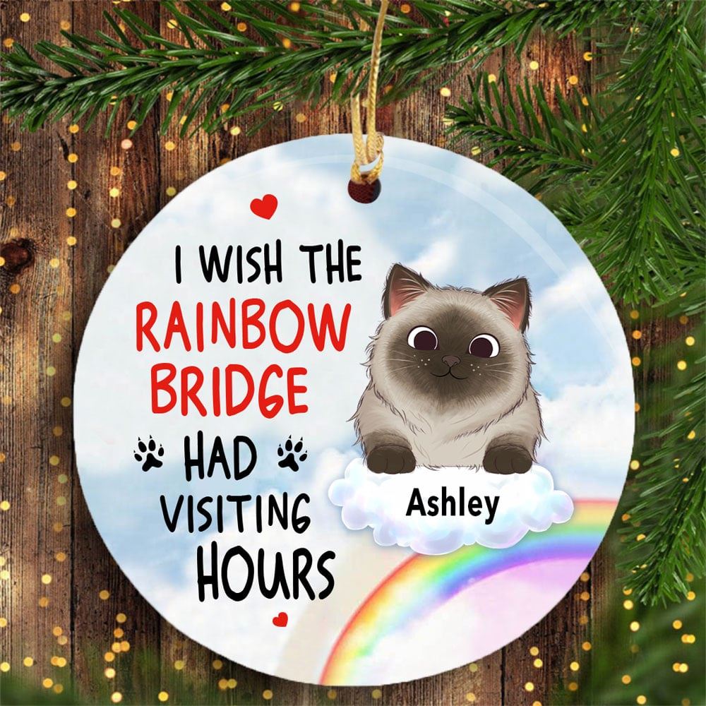 Cat Cardinal Memorial Rainbow Personalized Circle Ornament