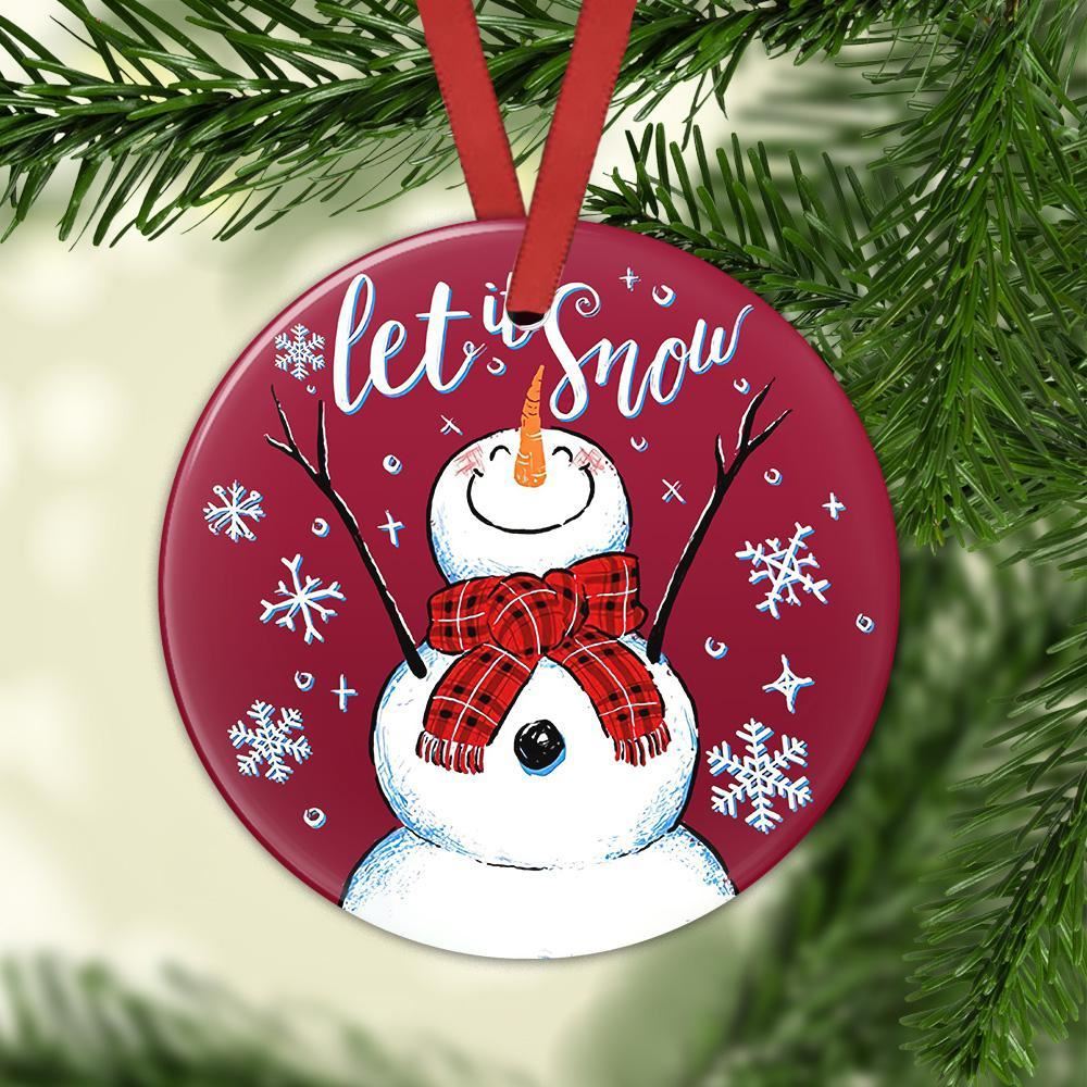 Christmas Let It Snow Snowman Circle Ornament 2 Sided