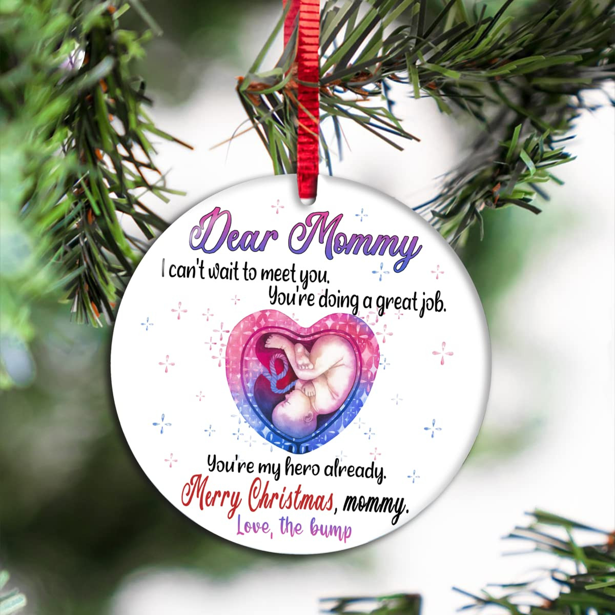 Dear Mommy From Baby Bump Christmas Ornament I Cant Wait To Meet You Ornament For Mother To Be Christmas Decorations Circle Oval Star Heart Ceramic Ornament