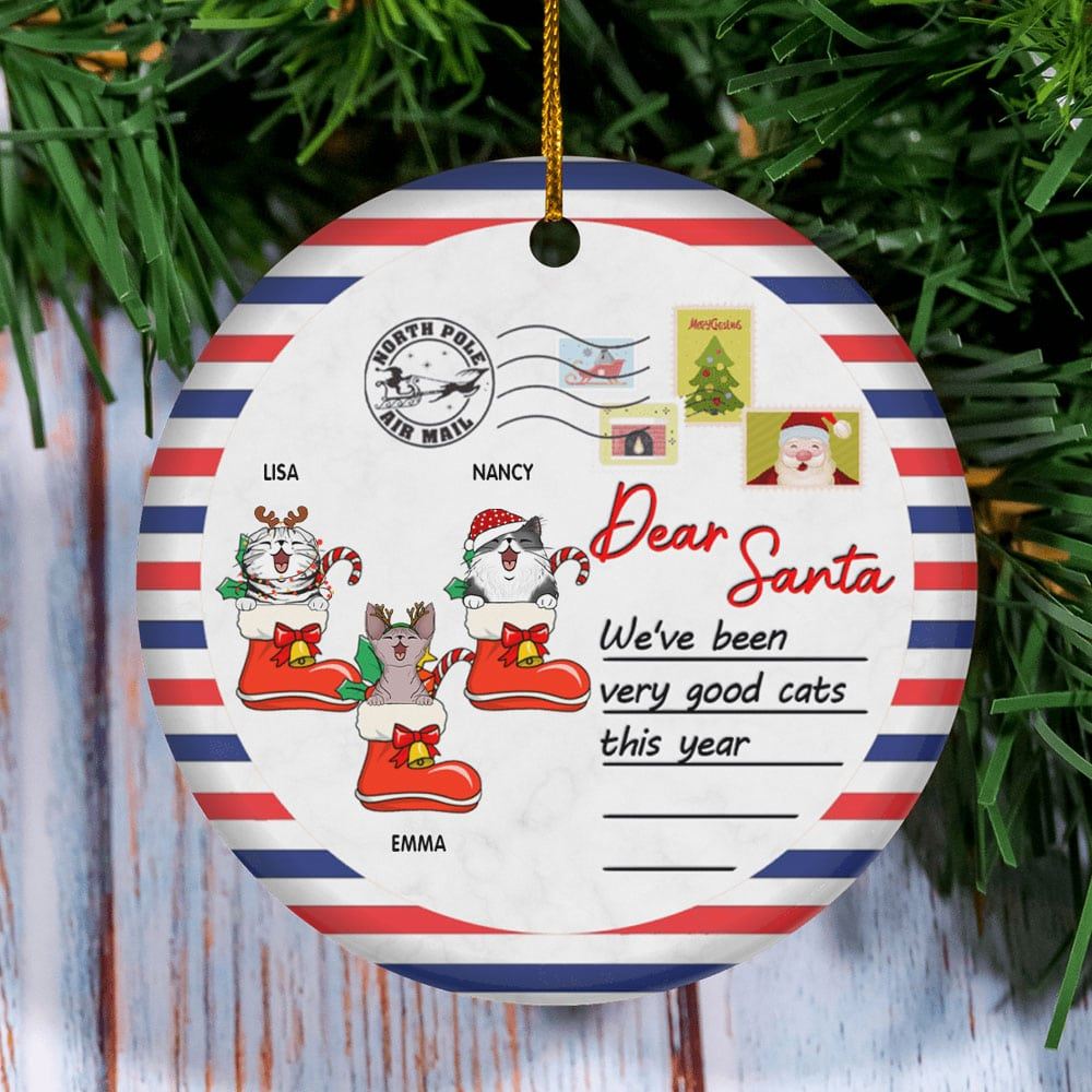 Dear Santa Cats Envelope Circle Ceramic Ornament Personalized Decorative Christmas Ornament