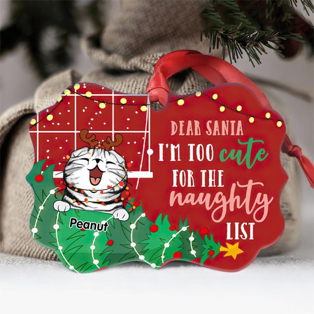 Dear Santa Im Too Cute For The Naughty List Personalized Cat Breed Aluminum Ornament