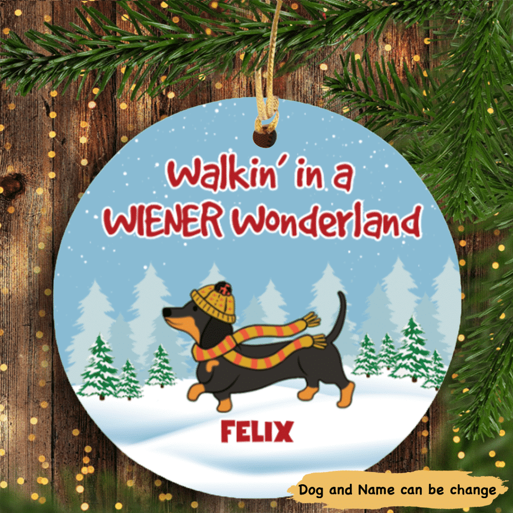 Dog Christmas Dachshund Wiener Wonderland Personalized Dog Decorative Christmas Ornament