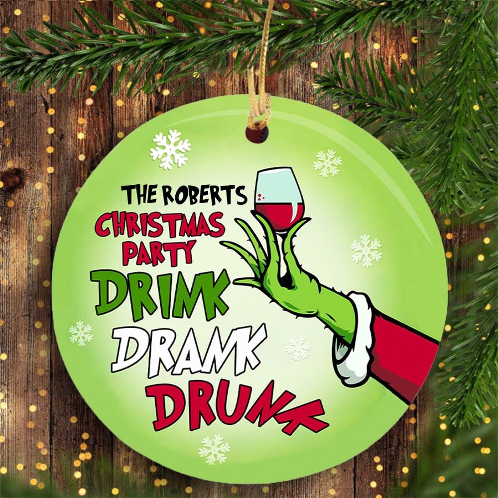 Drink Christmas Party Grinch Hand Personalized Ornament Grinch Christmas Funny Gift