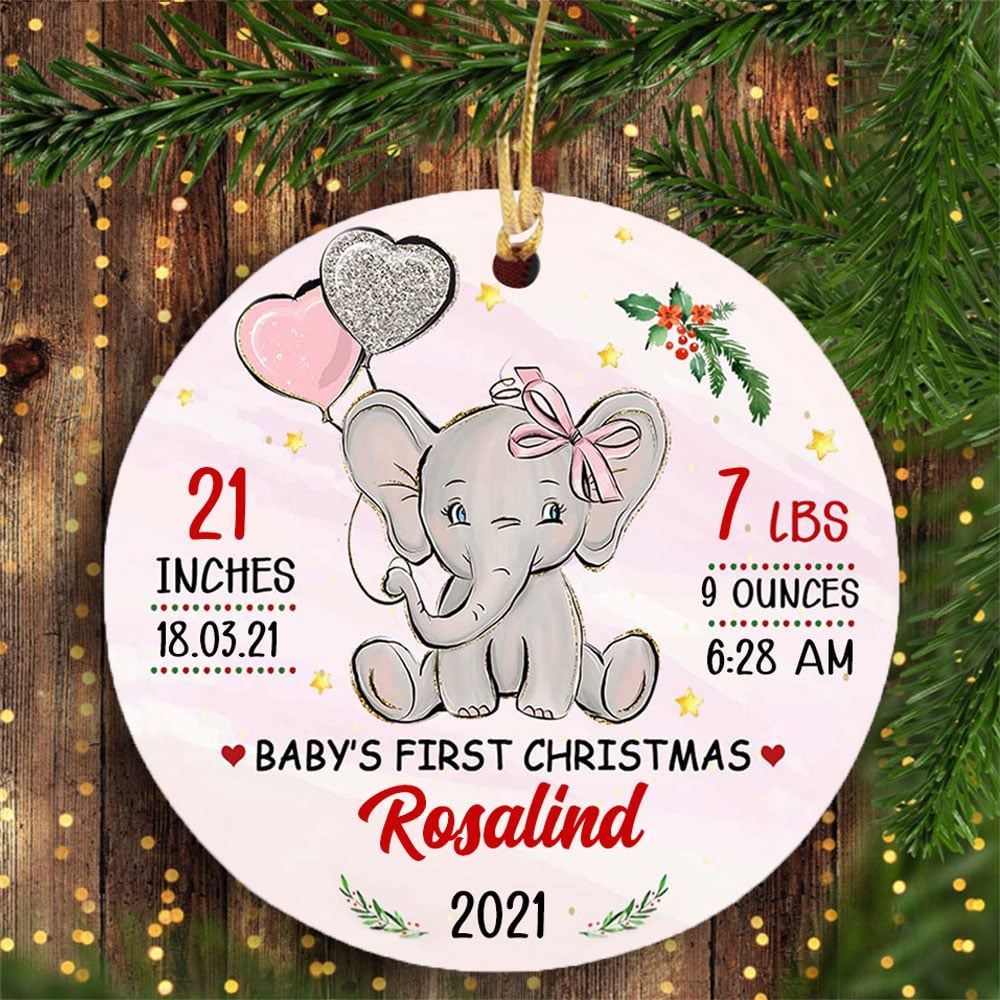 Elephant Baby First Christmas Personalized New Mom Dad Circle Ornament