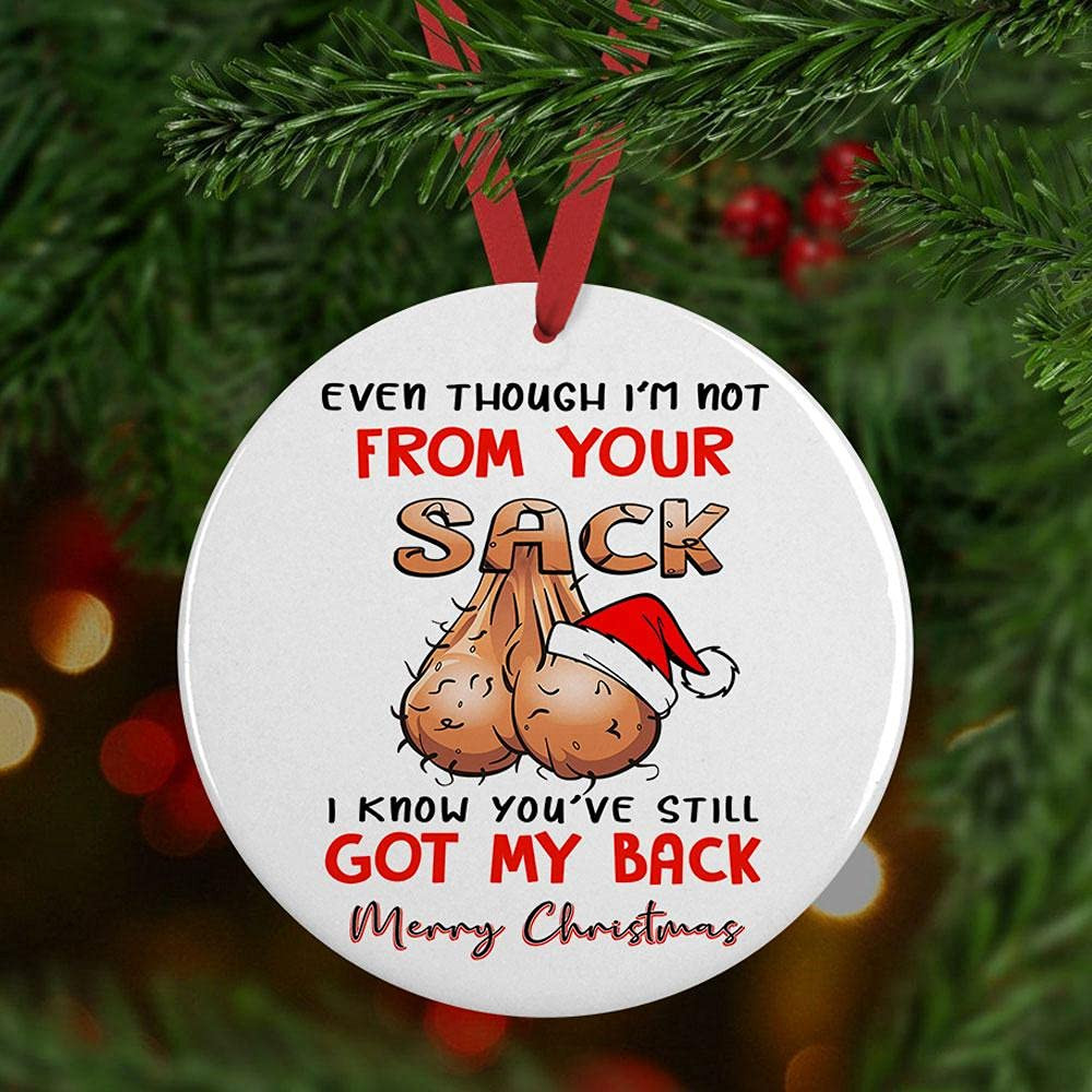 Even Though Im Not From Your Sack I Know Youve Still Got My Back Ornament Funny Christmas Ornament For Stepdad Daddy Idea Christmas Birthday For Dad Papa Ceramic Ornament