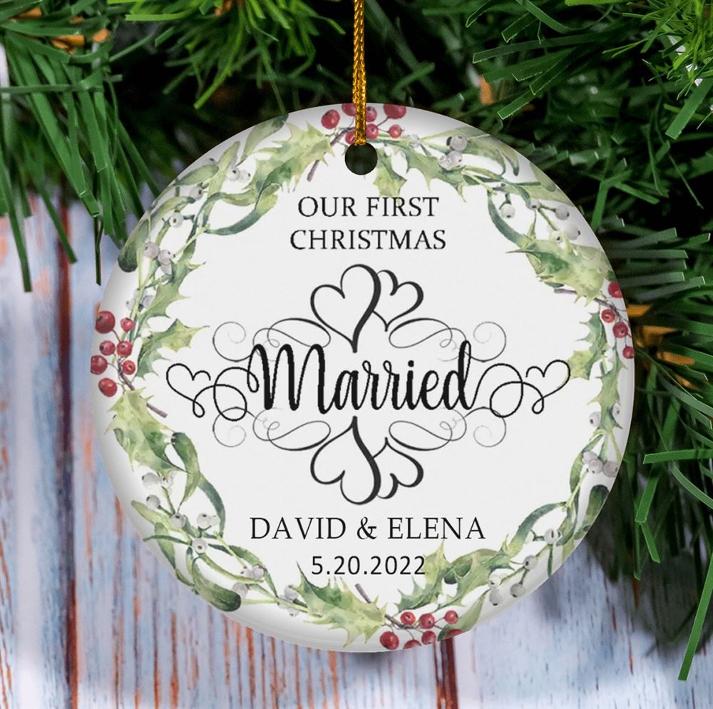 First Christmas Married Ornament Personalized Ornament Our First Christmas Married As Mr And Mrs Ornament Just Married Ornament