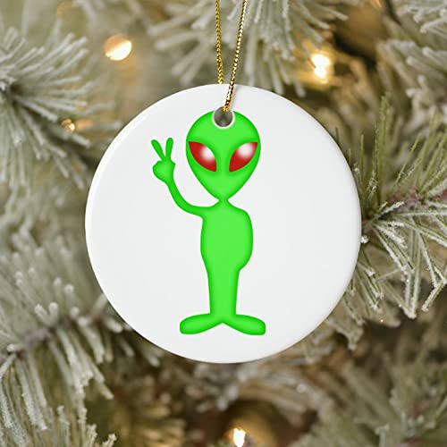 Green Alien Halloween Ornaments Pumpkin Skeleton Ghost Witch Round Ornaments Holiday Hanging Signs Halloween Home Decor For Halloween Party Decoration Christmas Tree Ornaments