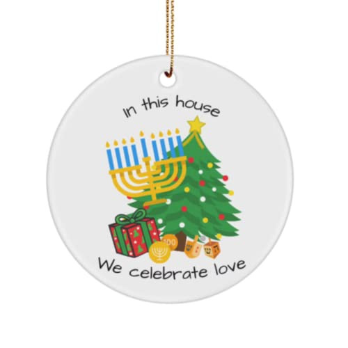 Happy Hanukkah Ornament In This House We Celebrate Love Jewish Religious Holiday Celebration Christian Family Hanukkah Menorah Ornament Christmas Decorations Ceramic Ornament