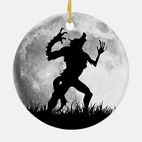 Horror Werewolf Full Moon Transformation Ornaments Pumpkin Skull Jack-o-lantern Ornaments Round Ornament Christmas Tree Ornament Window Hanging Holiday Keepsake To Friends Children