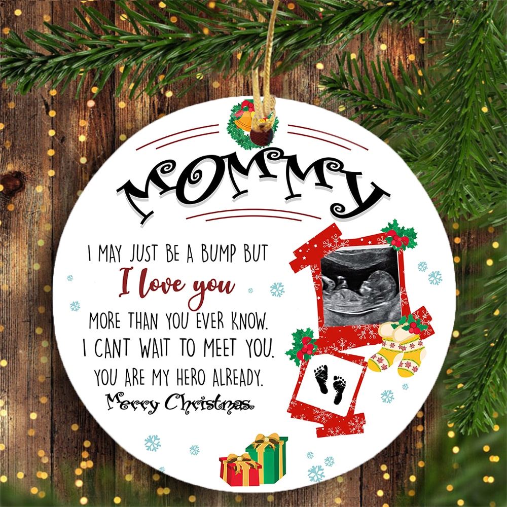 I May Just Be A Bump Personalized Circle Ornament With Sonogram Gift For Mommy To Be