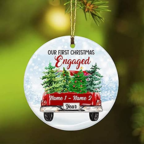 Idea For Fiance For Fiancee Personalized Love Couple Red Truck Our First Christmas Engaged Ornament Engagement Gifts