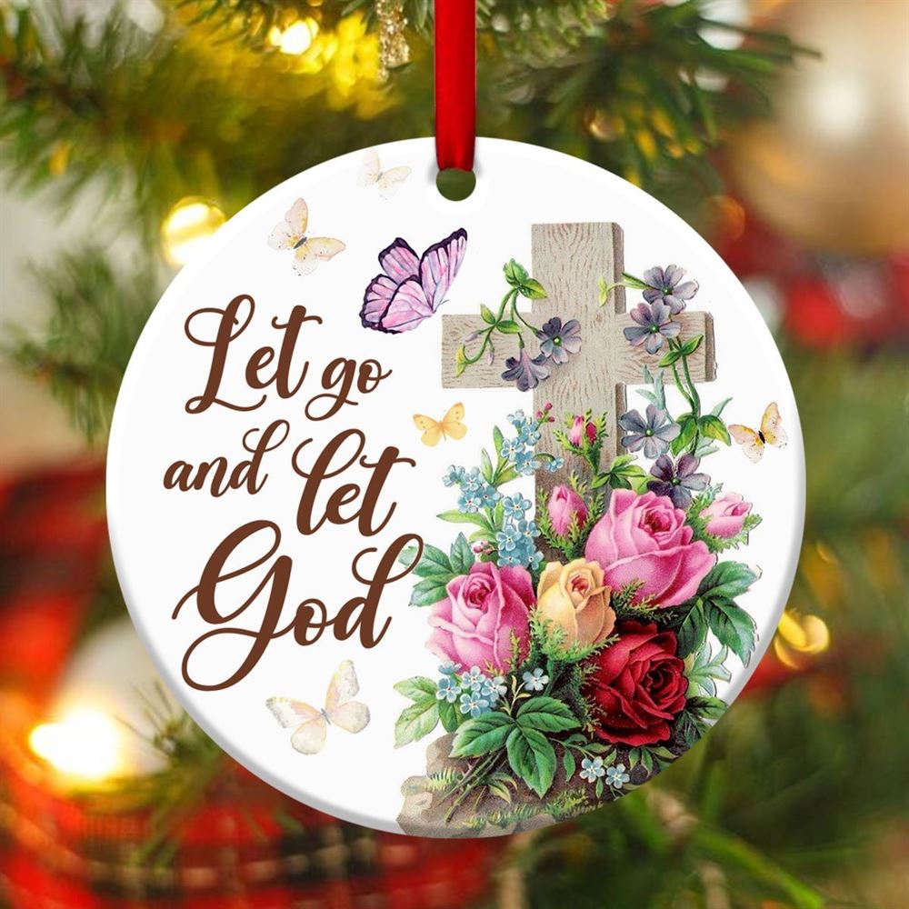 Let Go And Let God Unique Cross Ceramic Circle Ornament One Side Printed