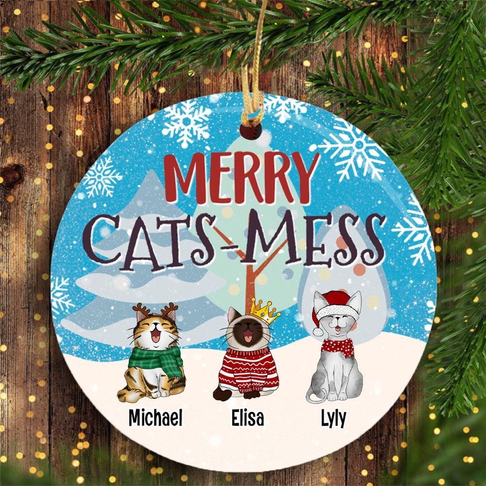 Merry Cat-mess Personalized Cat Breeds Circle Ceramic Ornament Cat Lovers Gift