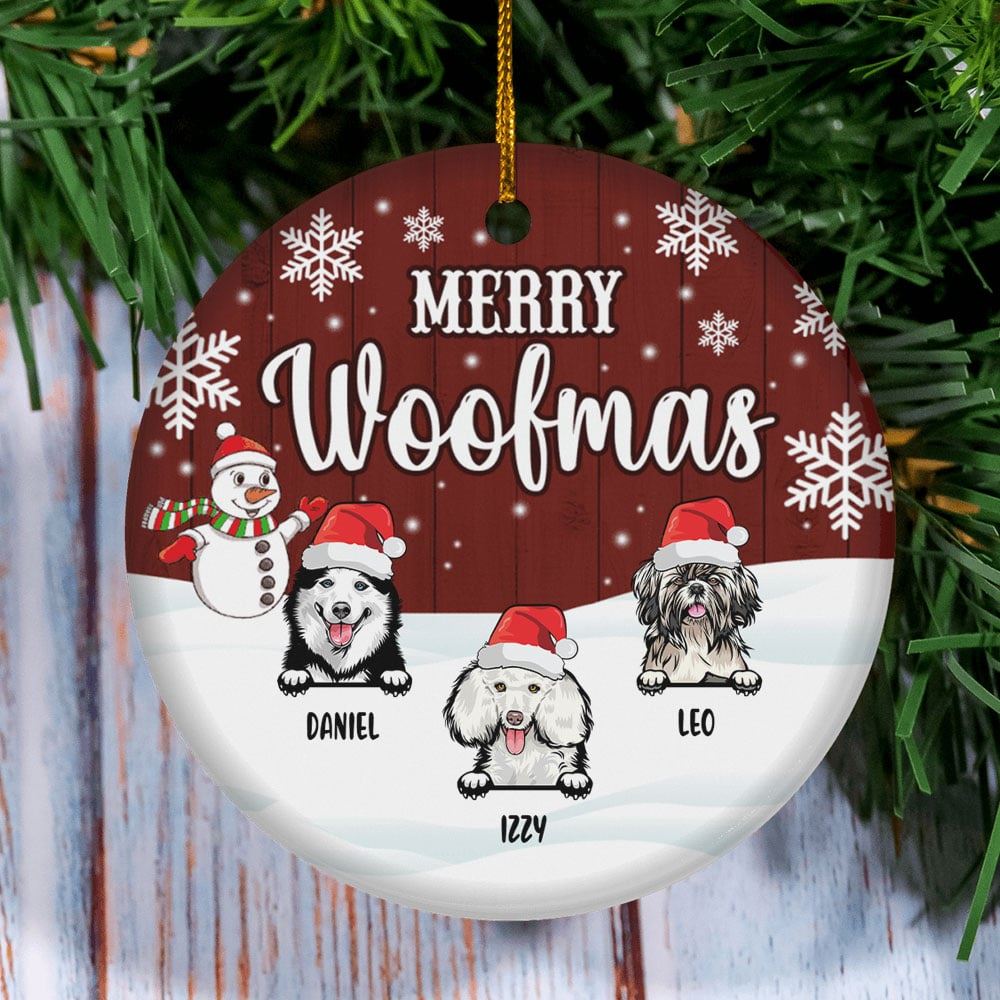 Merry Woofmas Circle Ceramic Ornament Personalized Christmas Dog Breeds Ornament