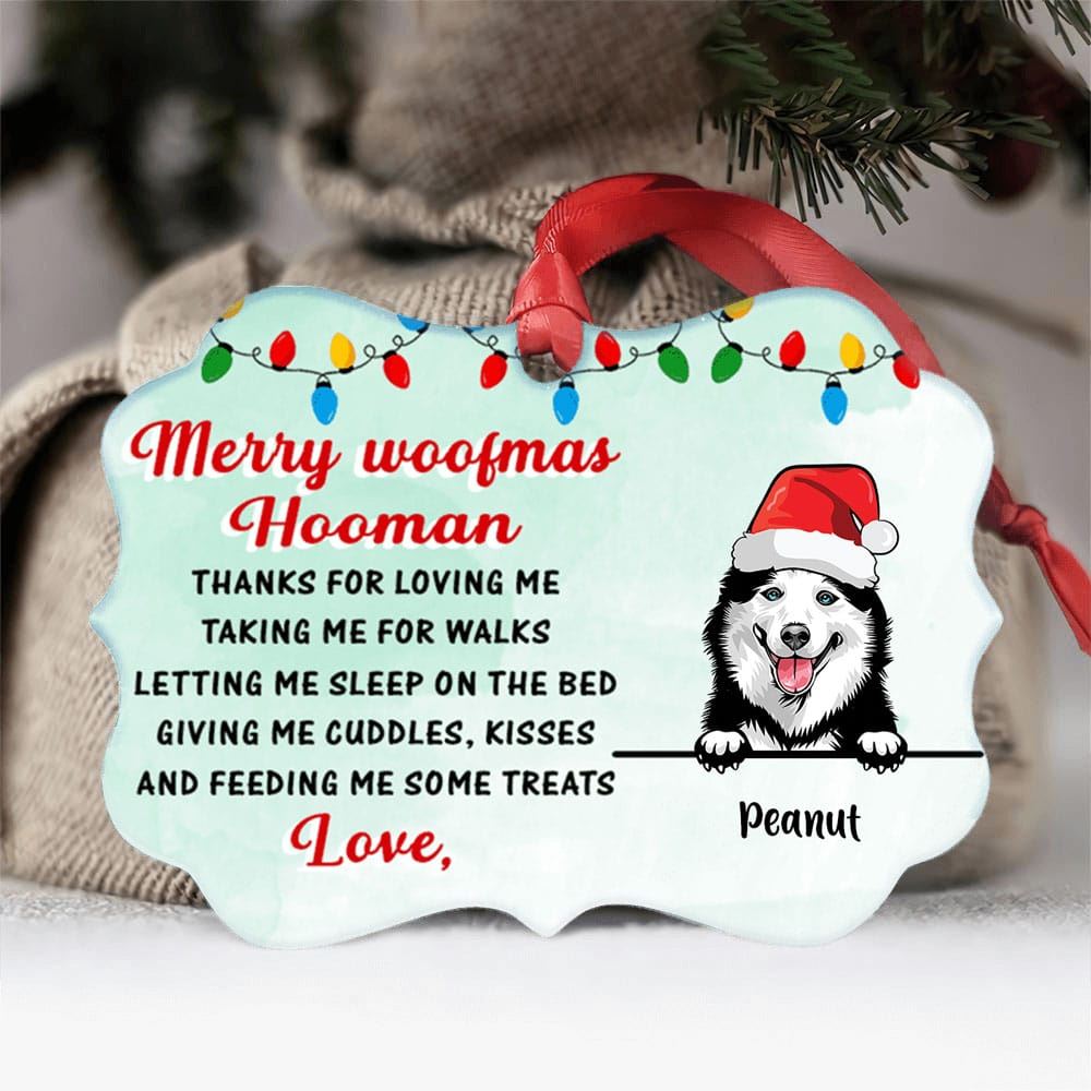 Merry Woofmas Hooman Aluminium Ornate Ornament Personalized Christmas Dog Breed Ornament