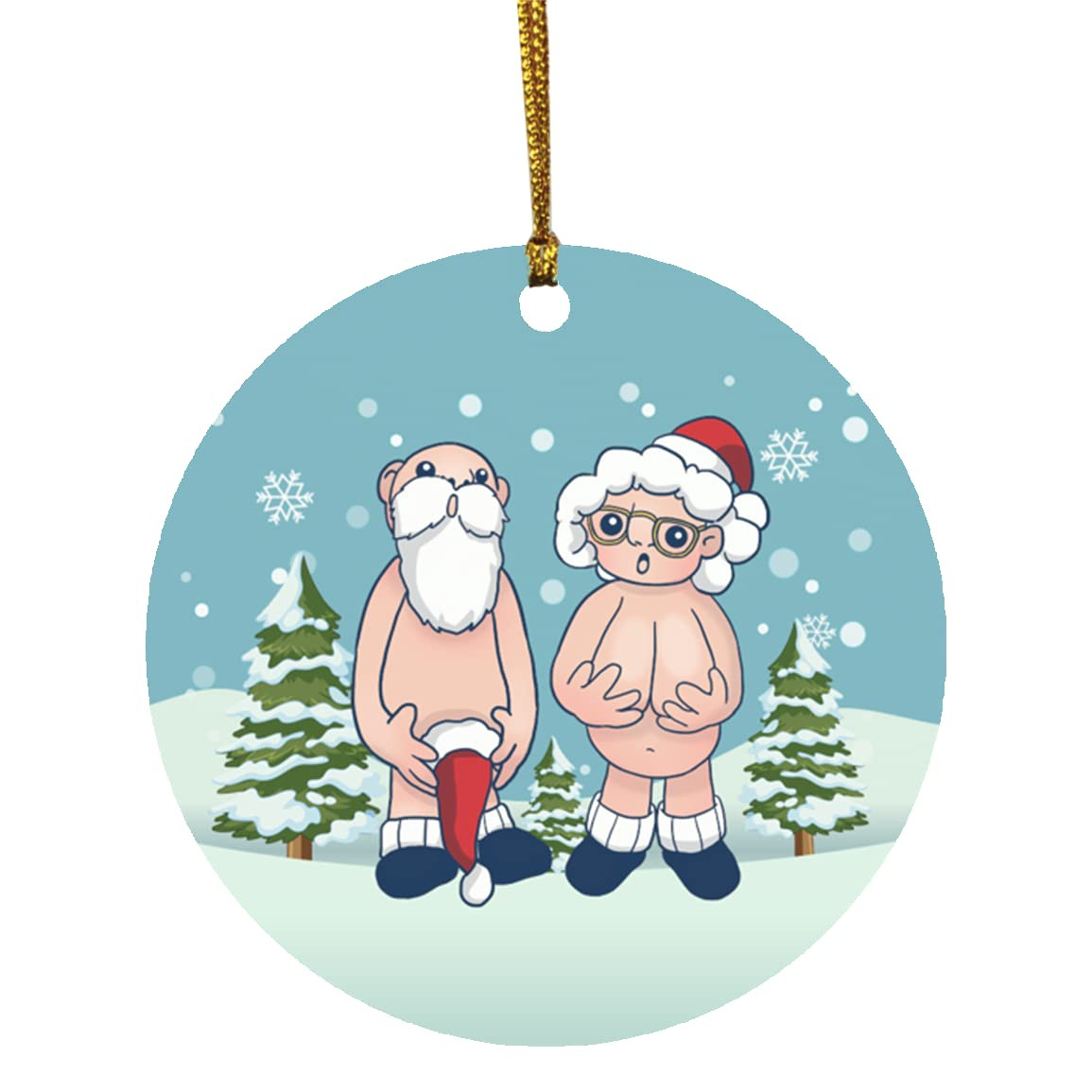 Naked Santa And Mrs Santa Personalized Couple Funny Ornament Family Decoration Christmas Tree Decor Hanging Circle Ornament Gift For Wife Husband