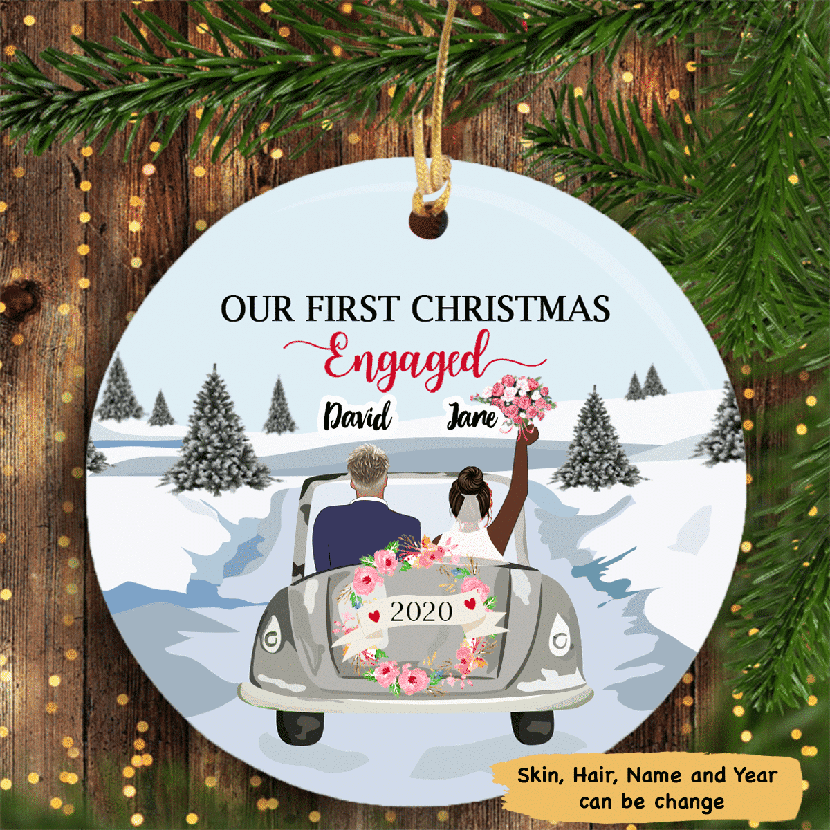 Our First Christmas Engaged Personalized Circle Ornament