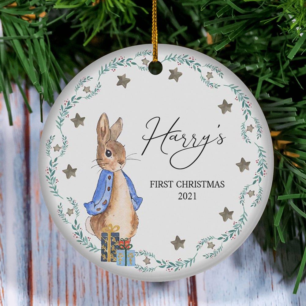 Personalised First Christmas Tree Ornament Cute Rabbit Design With Name New Baby Gift