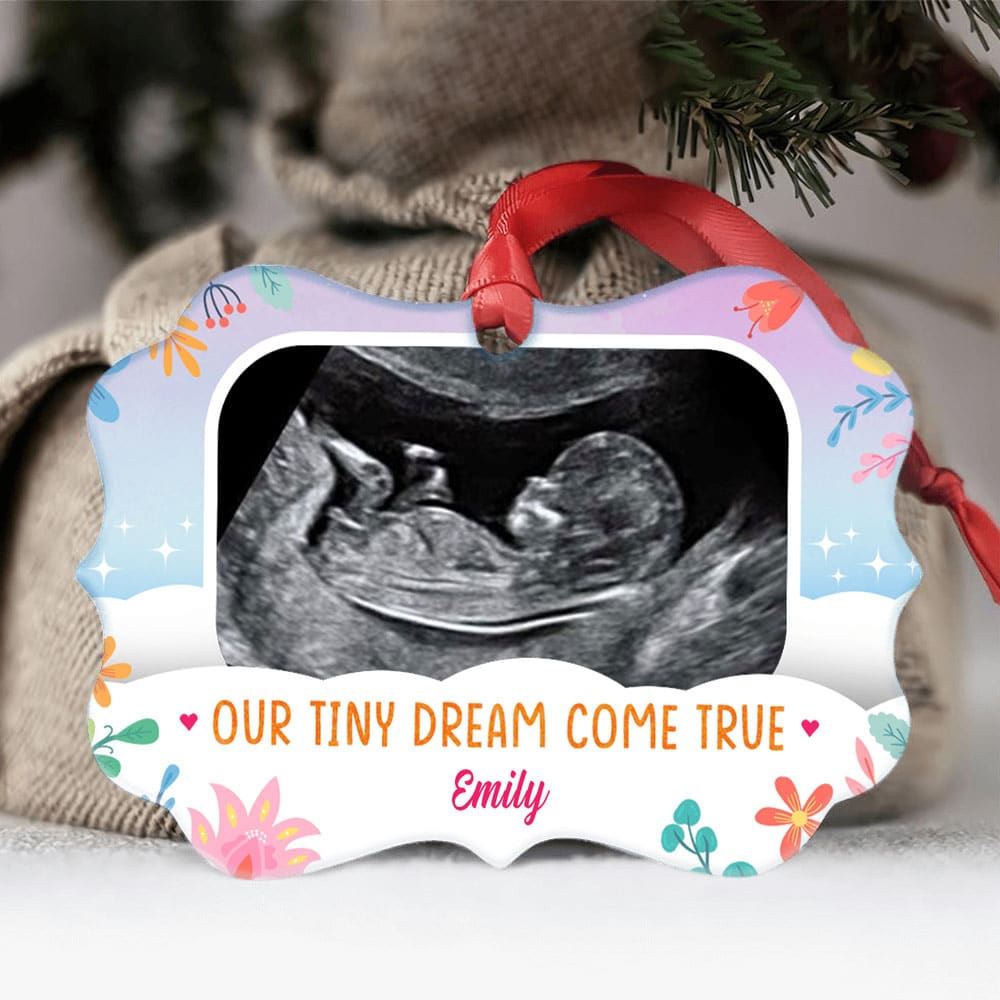 Personalized Baby Bump Sonogram Christmas Aluminum Ornament Gift For New Mom And Dad