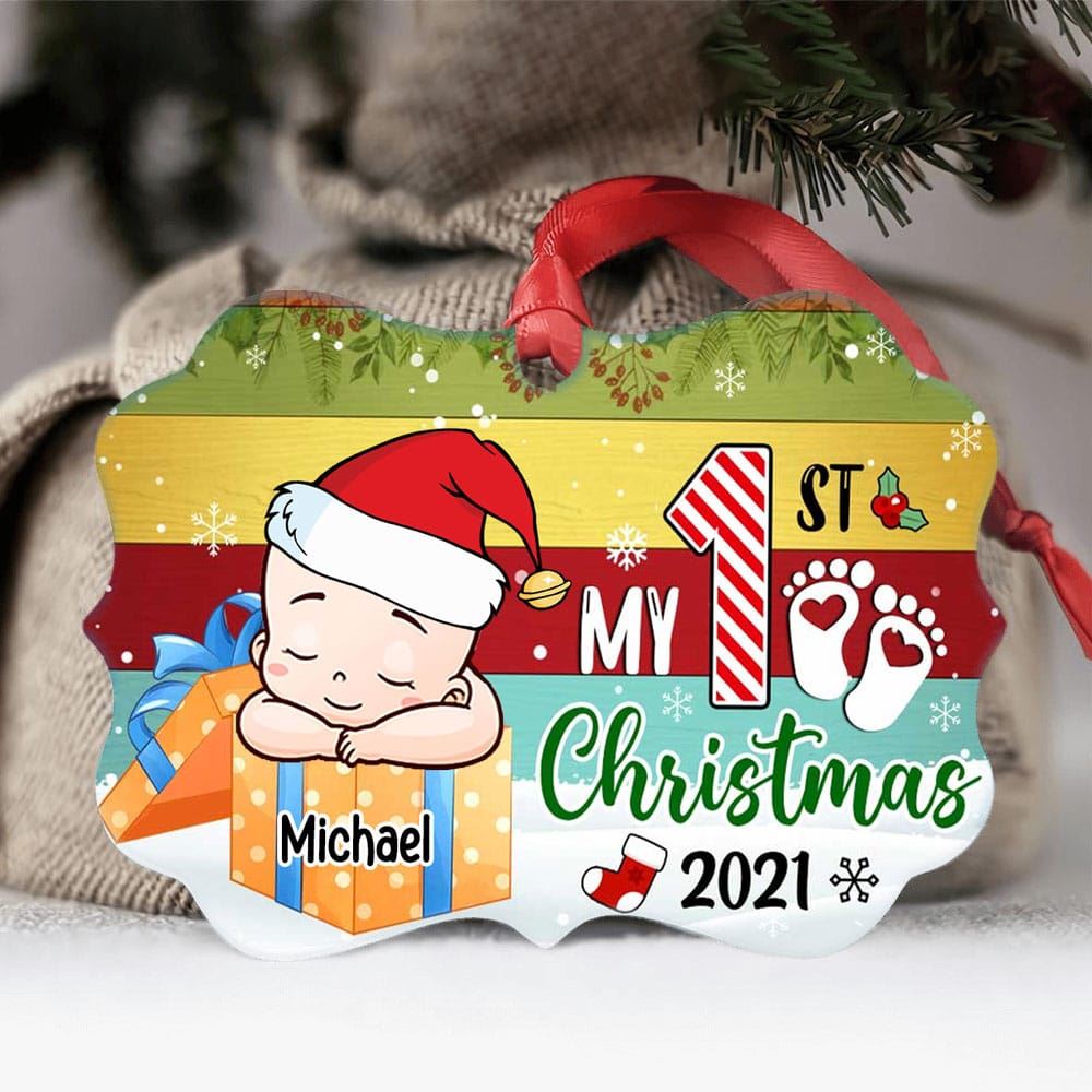 Personalized Baby Kid Present Christmas Aluminum Ornament Gift For New Mom Dad