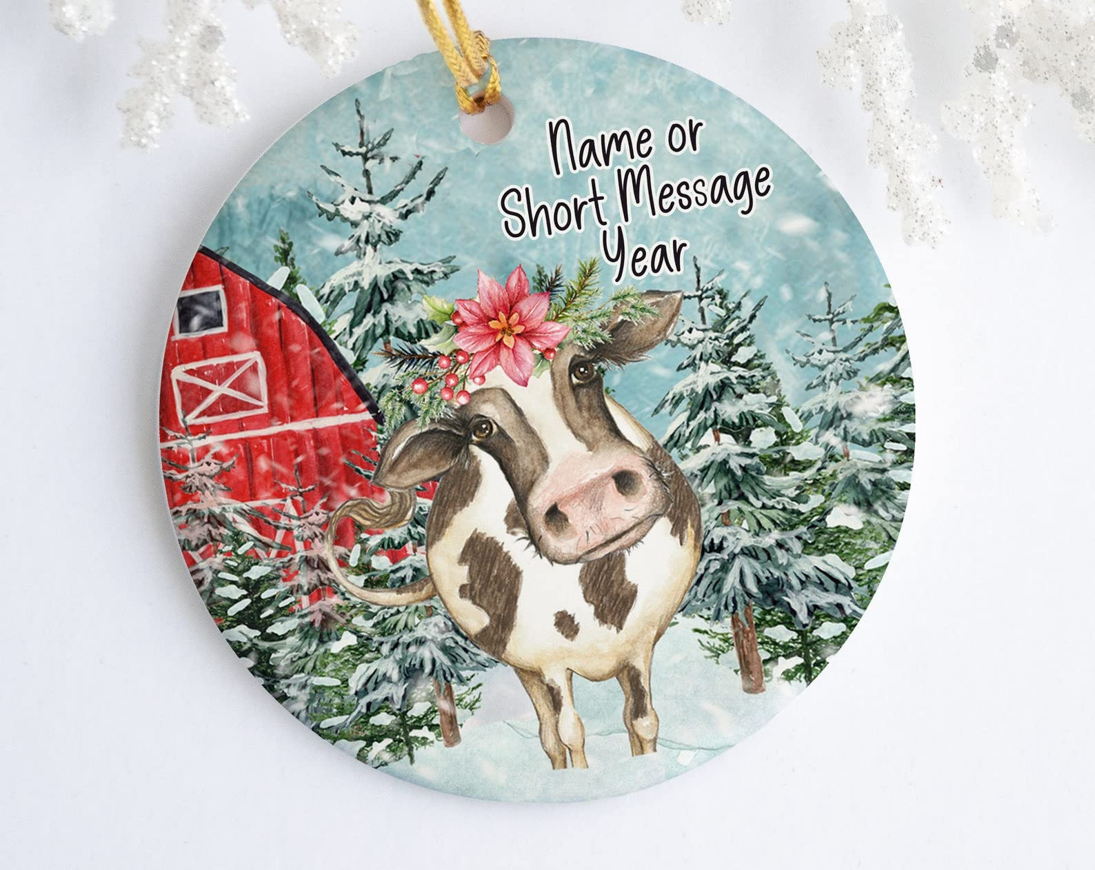 Personalized Barn Cow Holiday Ornament Christmas Custom Ornament Farm Farmhouse Country Christmas Ornament Christmas Tree Decoration Hanging Decoration