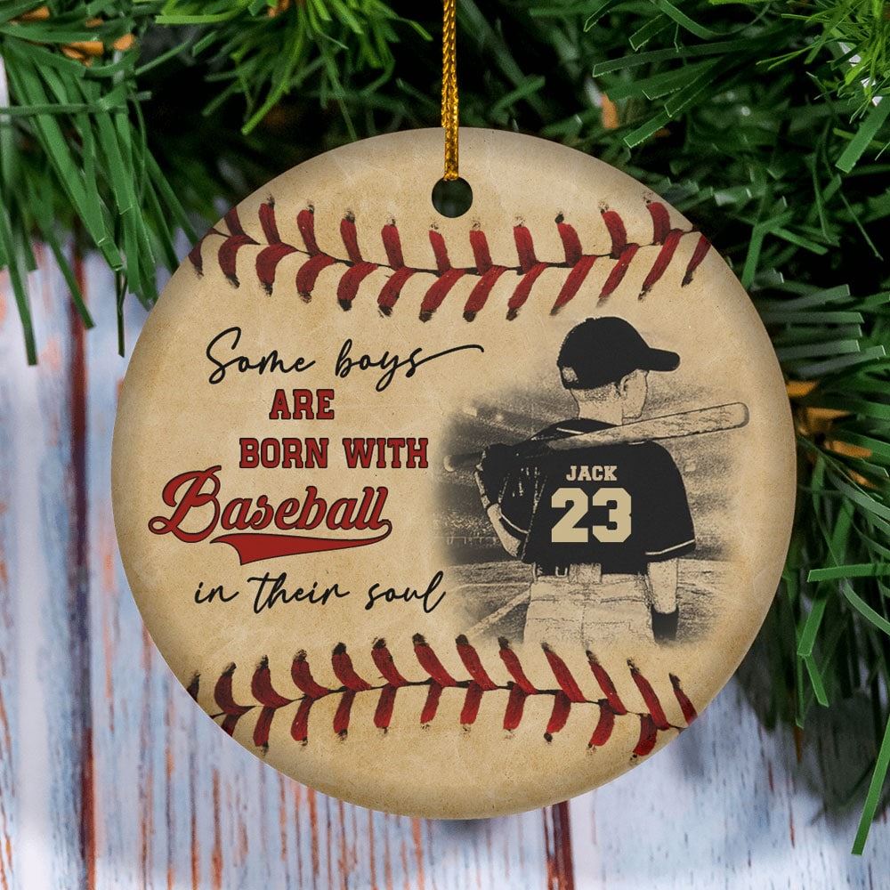 Personalized Baseball Boy Born With Baseball In Soul Ornament Gift For Baseball Son