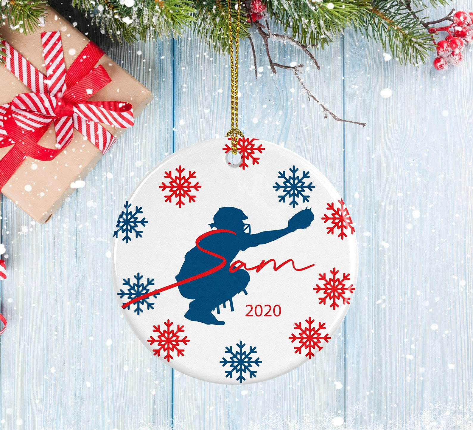 Personalized Baseball Ornament Porcelain Ornament Catcher Design Gifts For Baseball Catchers Christmas Ornament Hanging Decoration Christmas Tree Ornament