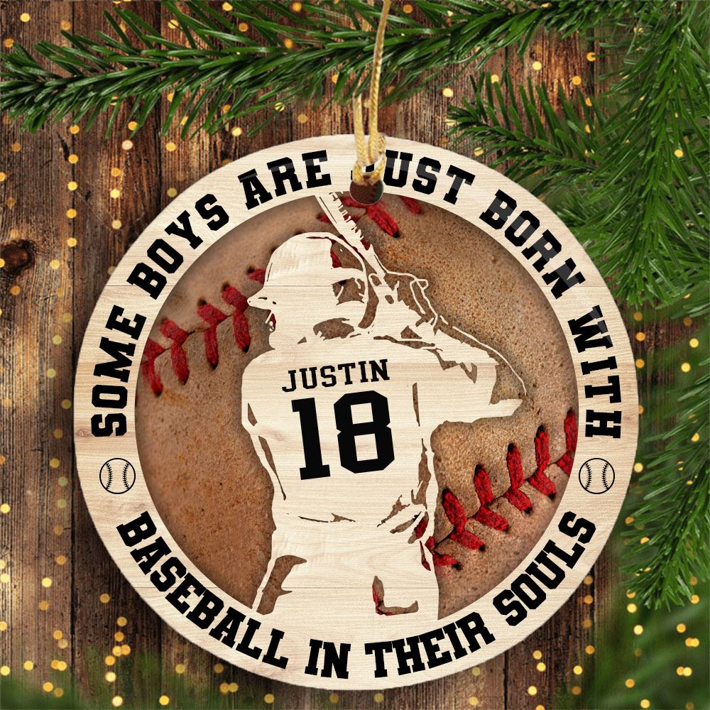 Personalized Baseball Player Kid Christmas Circle Ornament Gift For Baseball Player