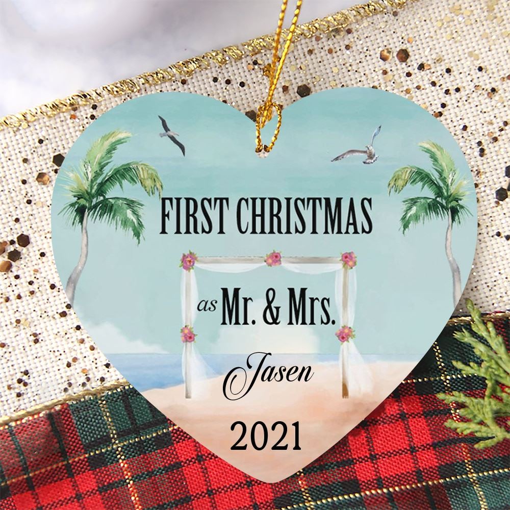 Personalized Beach Wedding First Christmas Married Ornament Wedding Gift Mr And Mrs Ornament