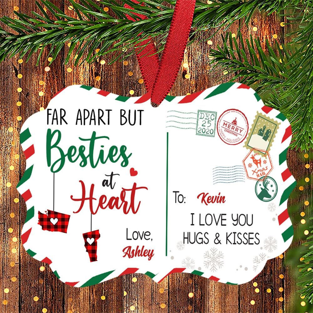 Personalized Besties At Heart Long Distance Benelux Ornament