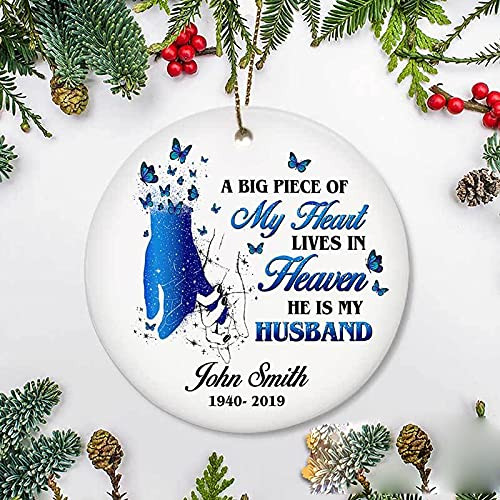 Personalized Big Piece Of My Heart Lives In Heaven Ornament Memorial Christmas Decoration In Remembrance Bereavement Ornament Butterfly Print Ornament Custom Gift For People Lost Of Loved