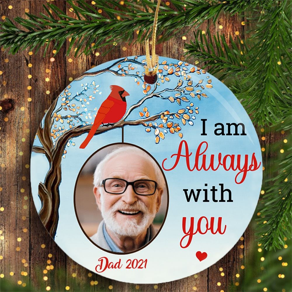 Personalized Cardinal Memorial Mom Dad Circle Ornament