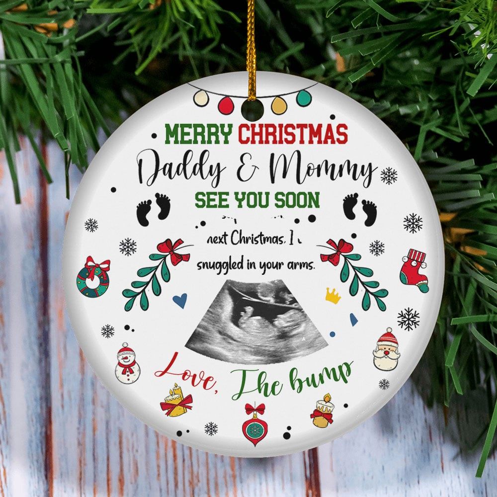 Personalized Daddy And Mommy Merry Christmas See You Soon Ornament Ultrasound Photo Gift For New Parents