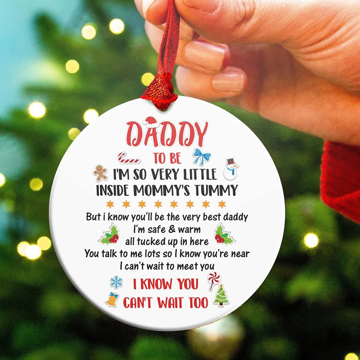 Personalized Daddy To Be Im So Very Little Inside Mommys Tummy Ornament - Merry Xmas Gifts For New First Dad To Be From Baby Bump Christmas Tree Decoration