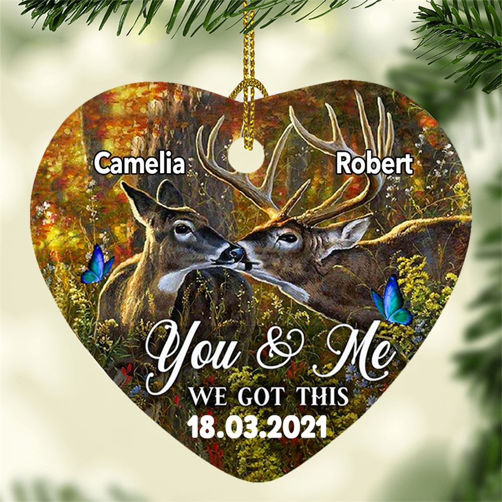 Personalized Deer Hunting Couple We Got This Heart Ornament