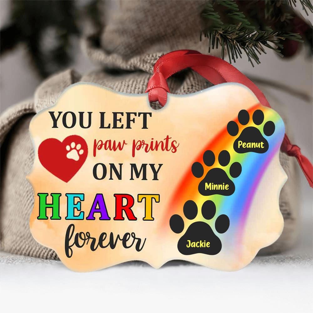 Personalized Dog Cat Memorial Paw Prints Aluminum Ornament