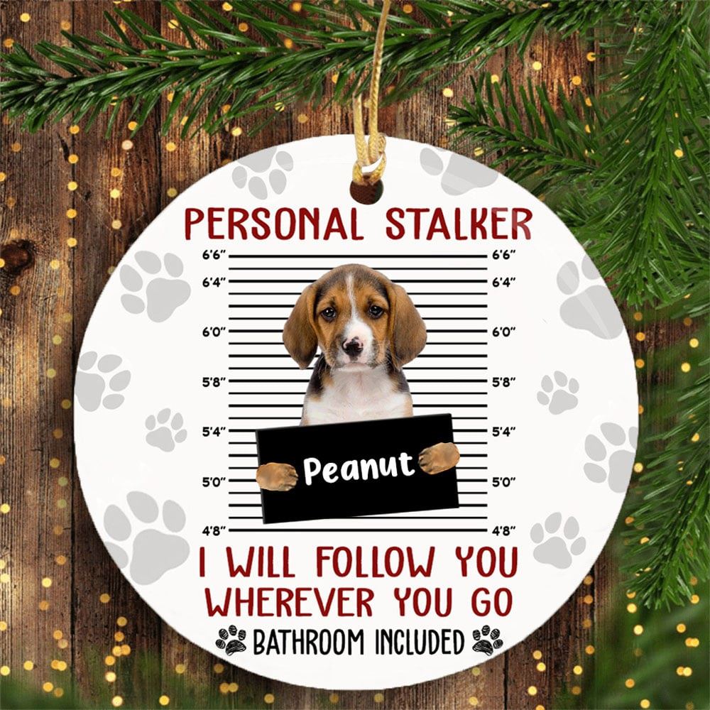 Personalized Dog Personal Stalker Christmas Circle Ornament Custom Photo Gift For Dog Lovers