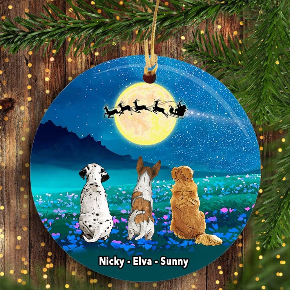 Personalized Dog Watching Santa Circle Ornament Christmas Gift For Dog Lovers