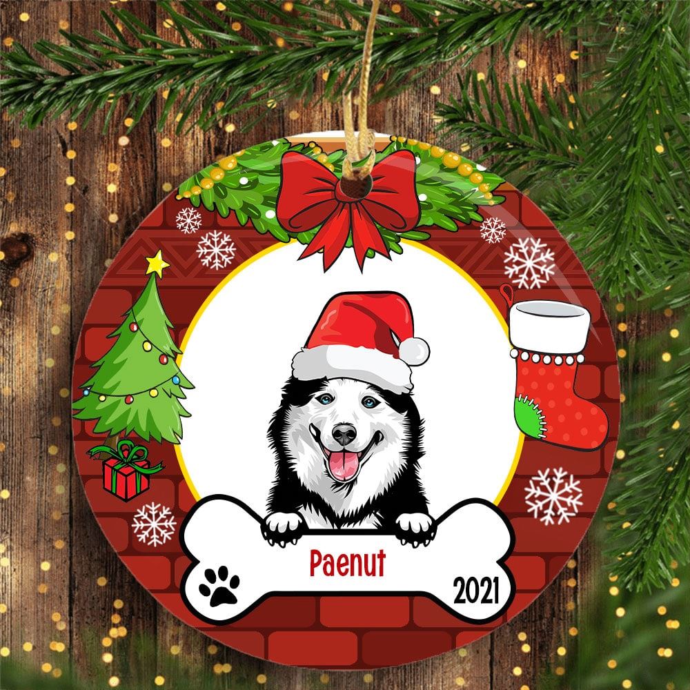 Personalized Dog Wreath Christmas Circle Ornament Gift For Dog Lovers