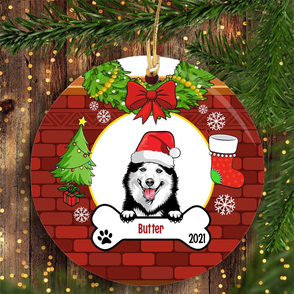 Personalized Dog Wreath Christmas Circle Ornament