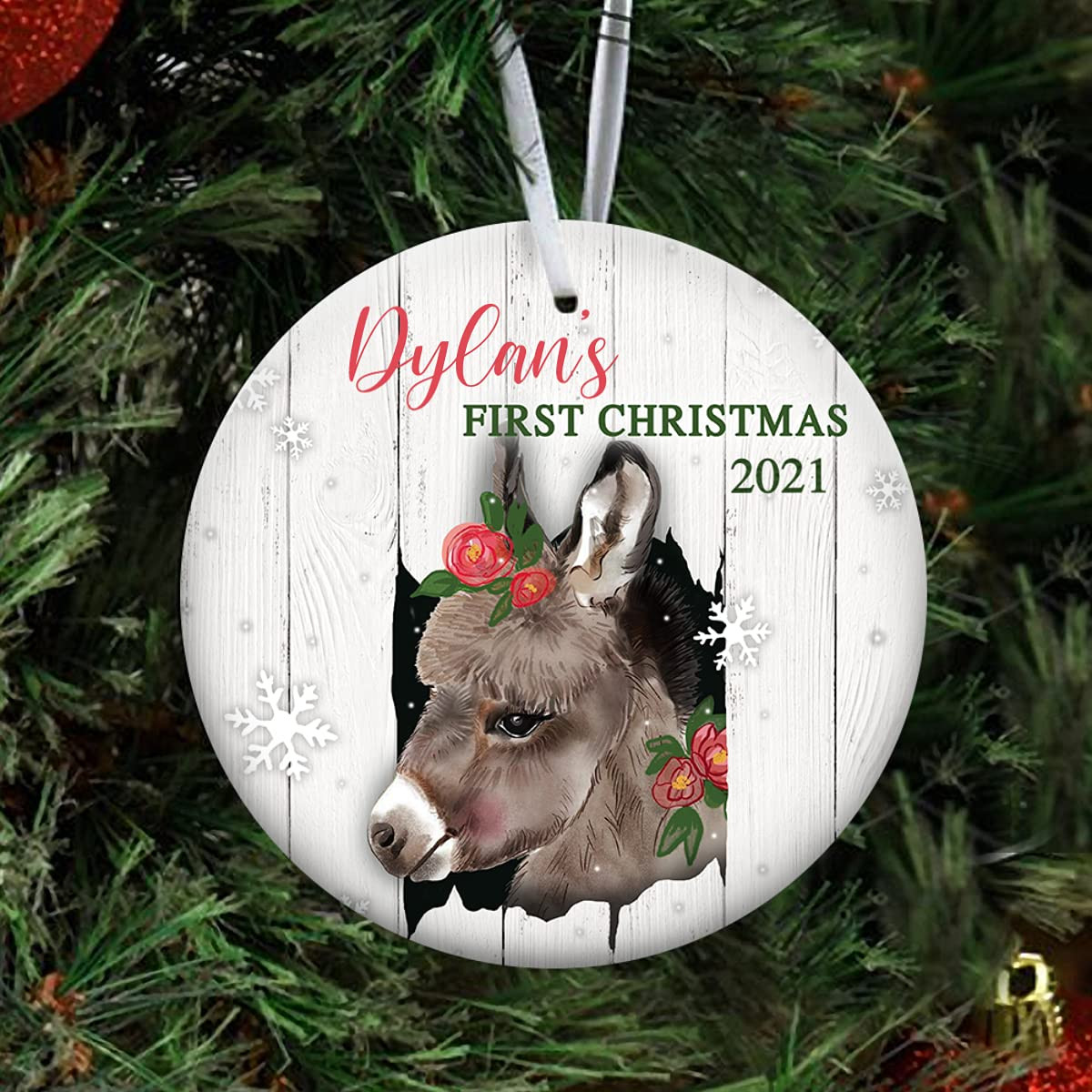 Personalized Donkey Babys First Christmas Ornaments Funny Gifts For Family Donkey Lover For Christmas Tree Decorations Ornament Birthday Holiday