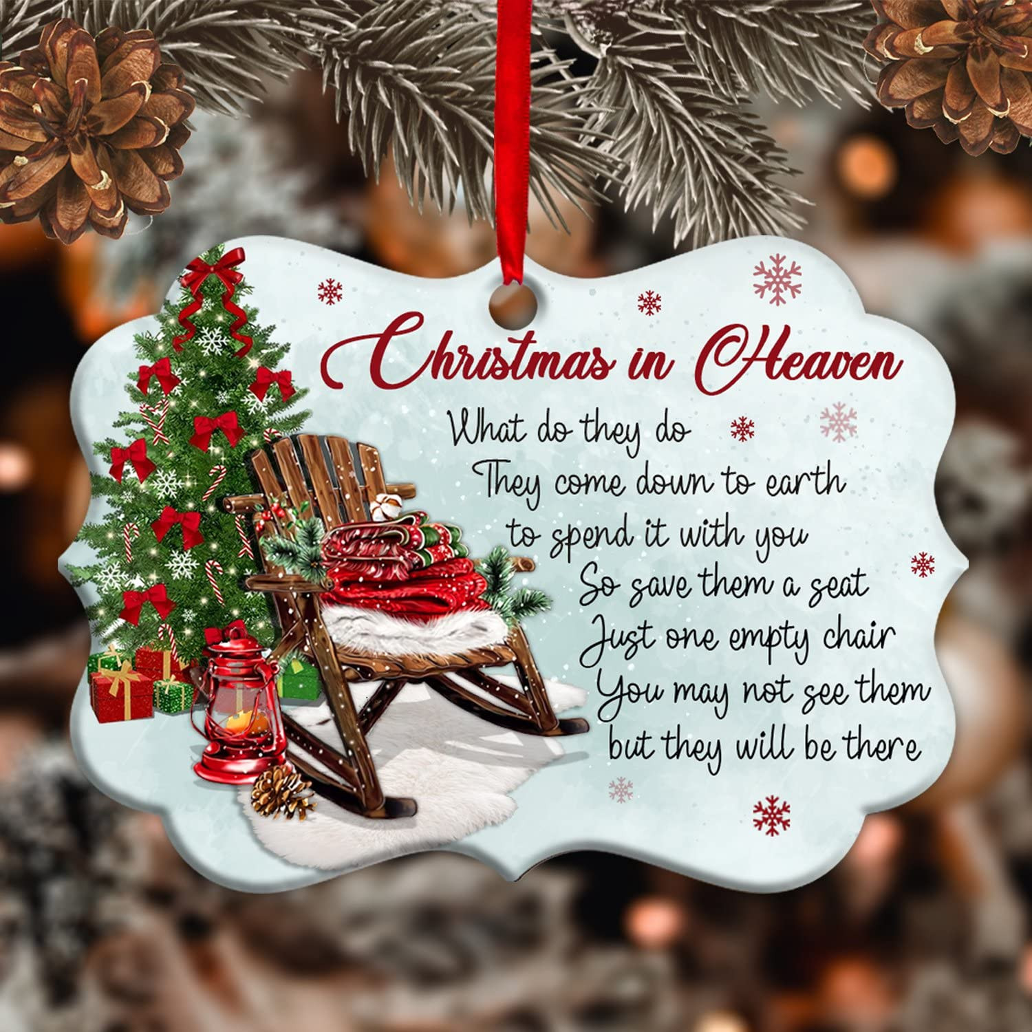 Personalized Empty Chair Memorial Gifts Christmas In Heaven With Jesus Ornament For Christmas Tree Decoration Ornament Loss Of Dad Mom Wife Husband Sympathy Xmas Gifts Ornament