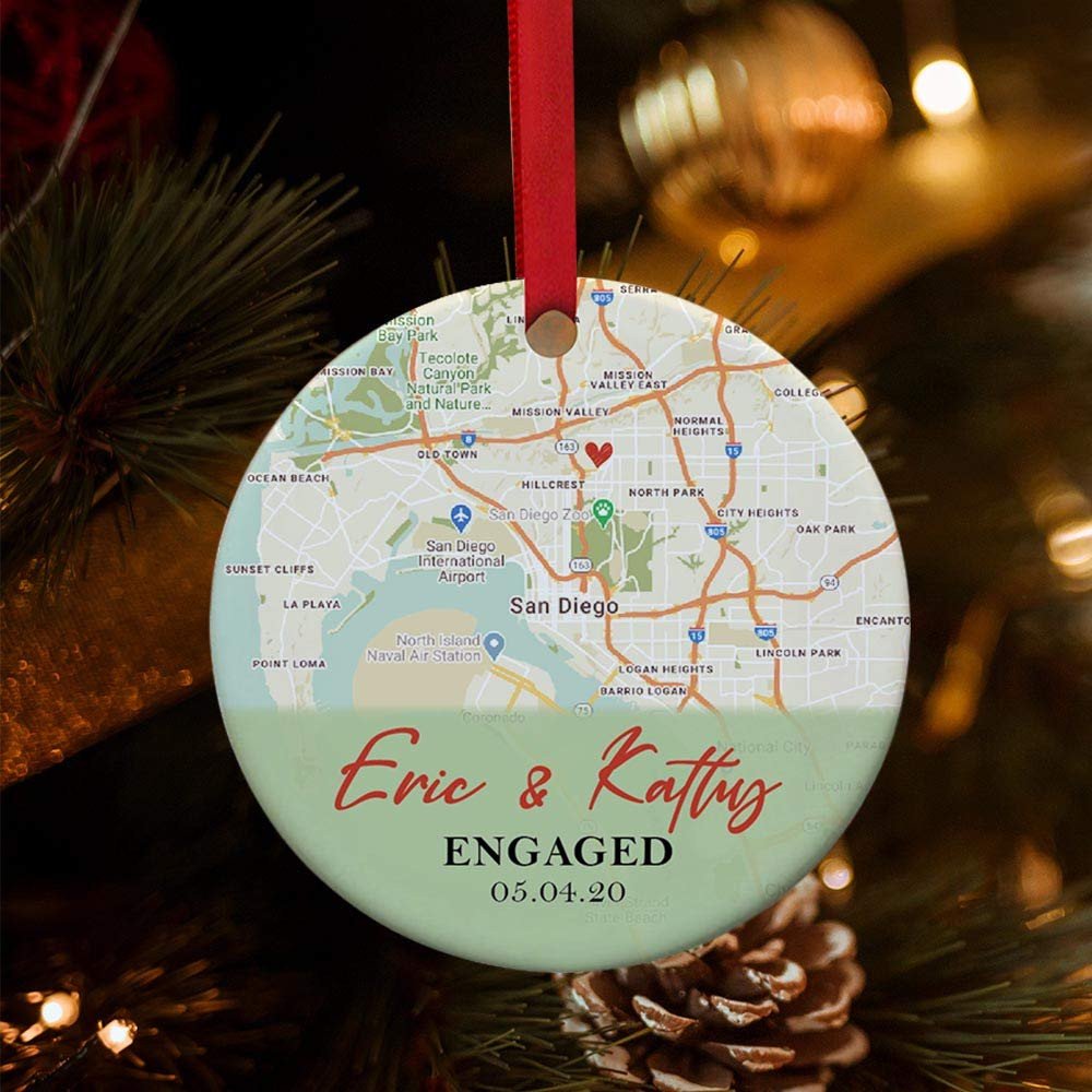 Personalized Engaged Married Couple Ornament - City State Map Anniversary Ornament - Perfect Wedding Engagement Presents -ghepten-ef3hxp6